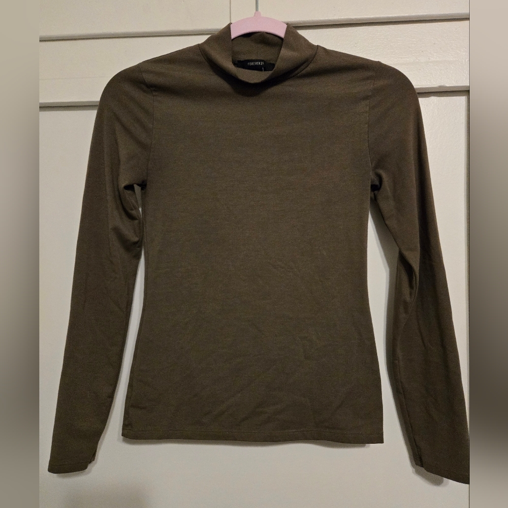 Forever 21 Olive Green Mock Neck Long Sleeve Top